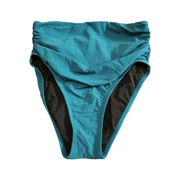 Profile By Gottex Tutti Frutti High Waist Ruched Bikini Bottom 6 Teal - Picture 4 of 7